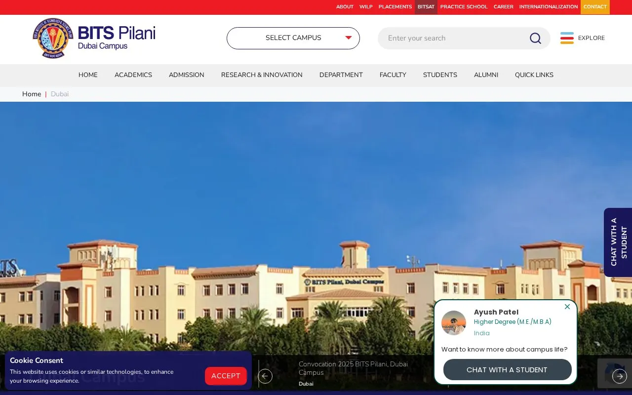 Birla Institute of Technology and Science Pilani, Dubai Campus homepage screenshot