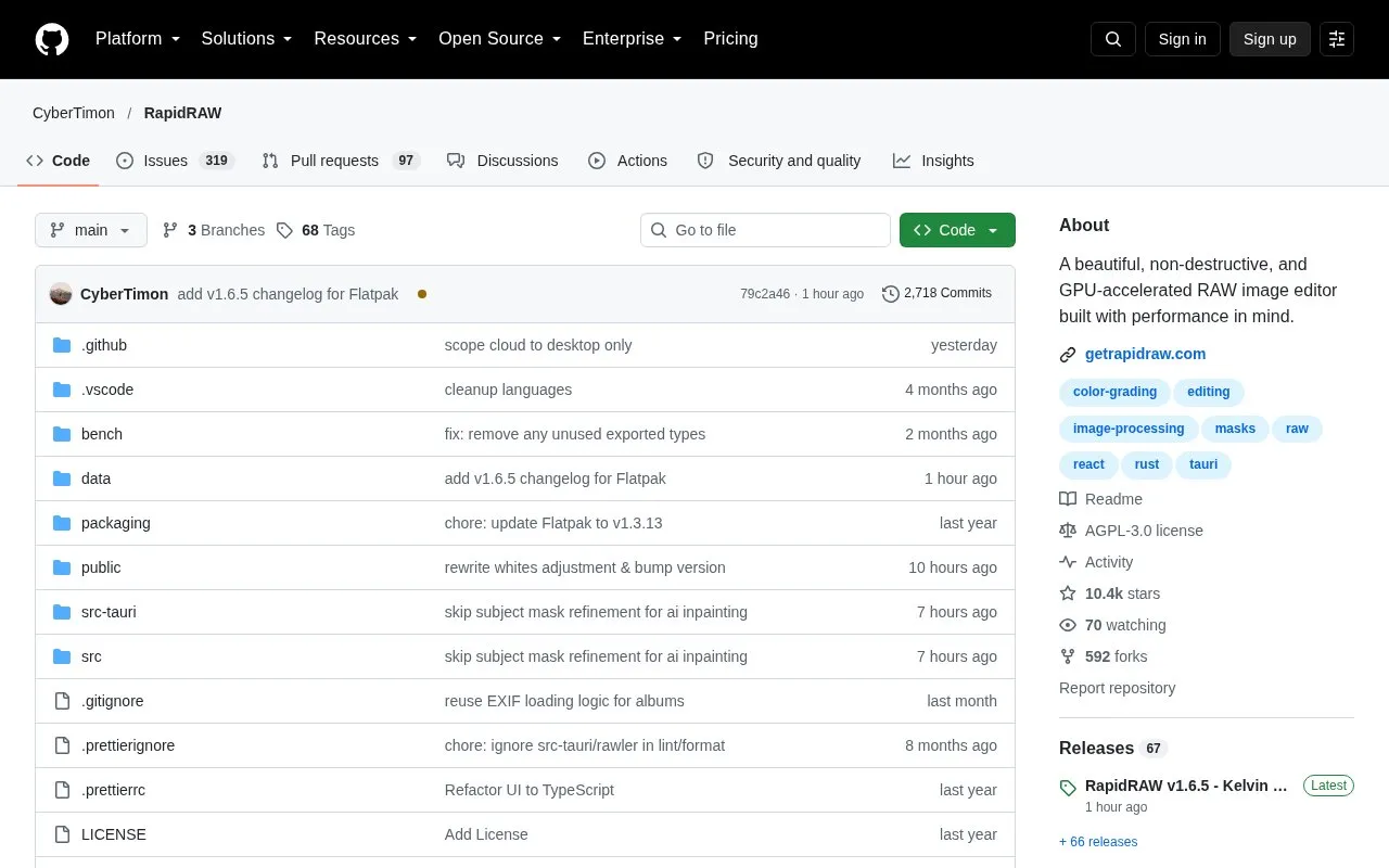 Rapid Raw homepage screenshot