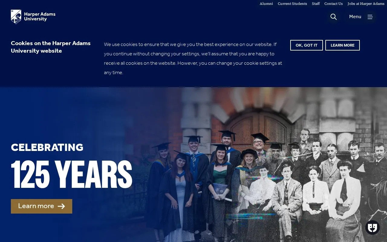 Harper Adams University College homepage screenshot