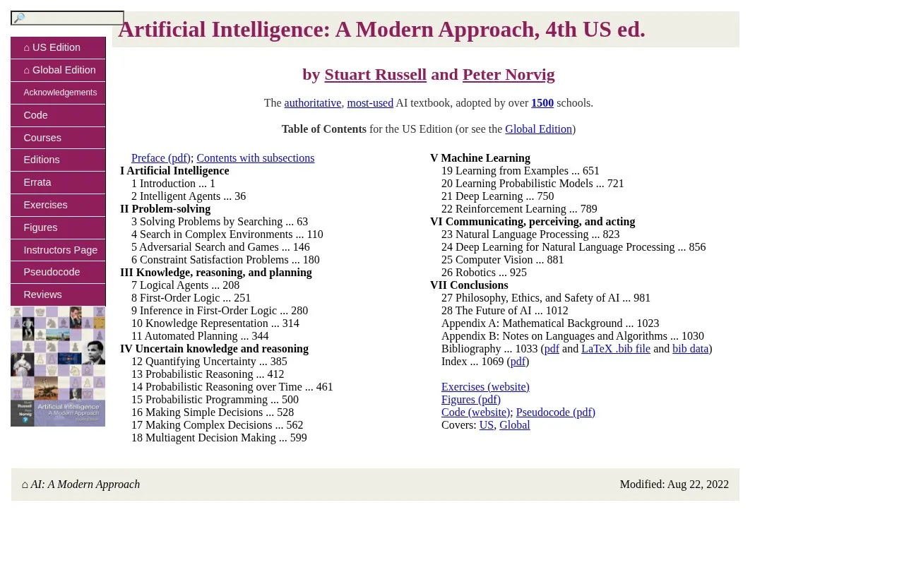 Artificial Intelligence: A Modern Approach homepage screenshot