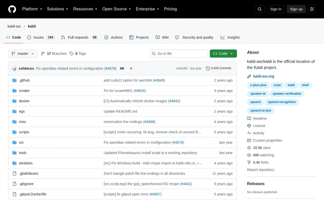 Kaldi homepage screenshot