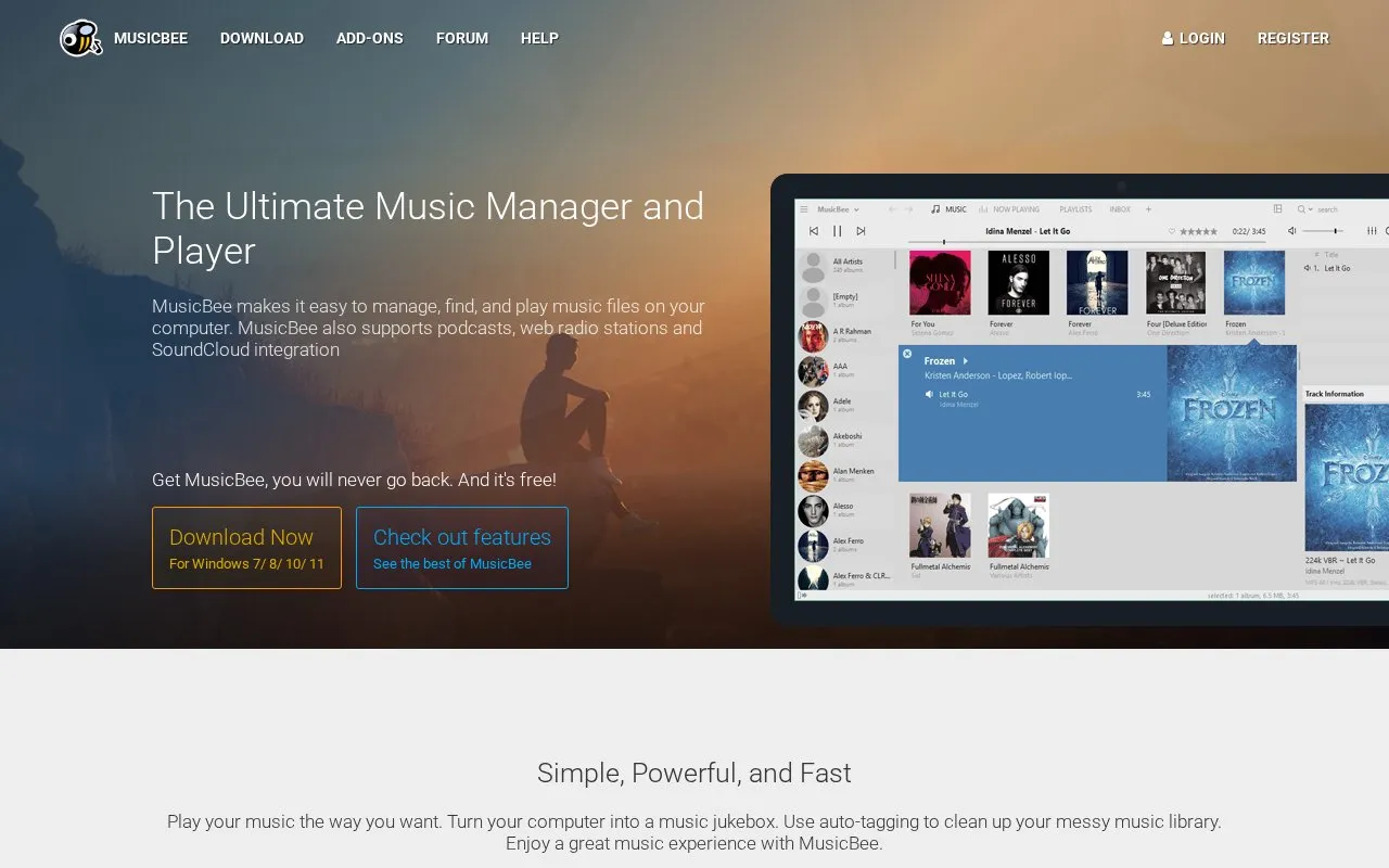 MusicBee homepage screenshot