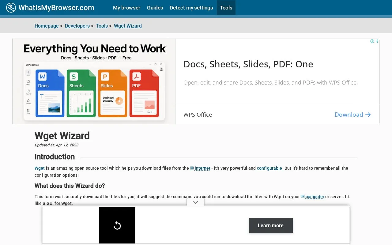 Commands homepage screenshot