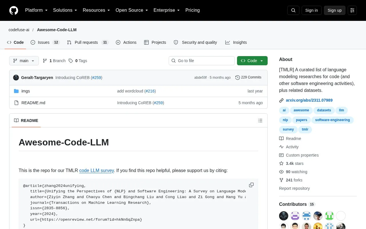 codefuse-ai/Awesome-Code-LLM homepage screenshot