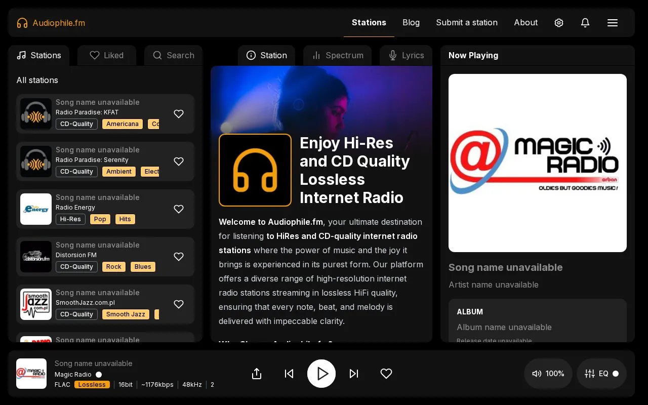 Audiophile homepage screenshot