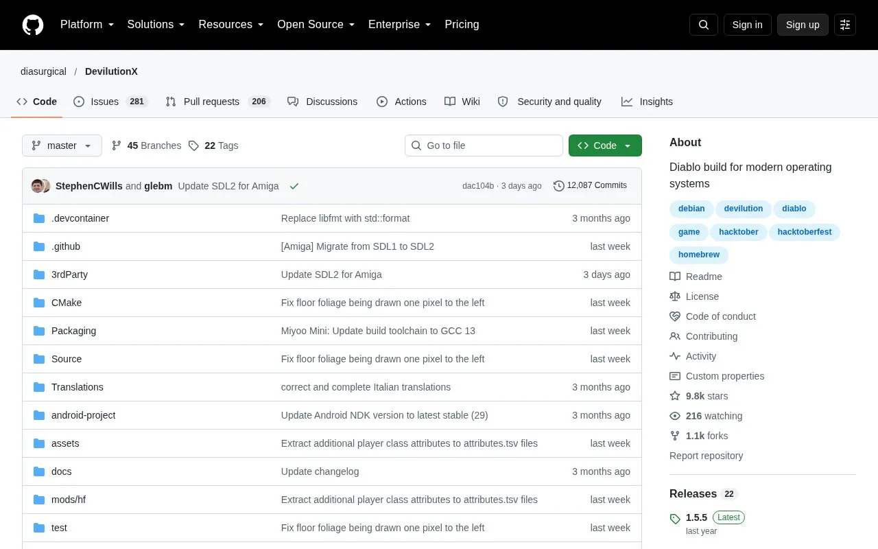 Devilutionx homepage screenshot