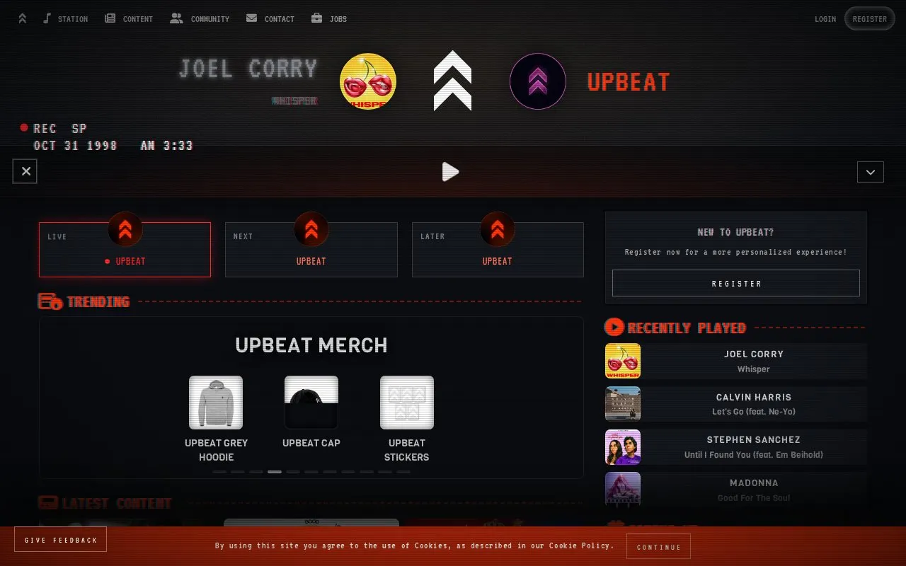 UpBeat homepage screenshot