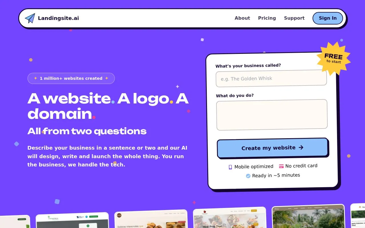 Landingsite.ai homepage screenshot