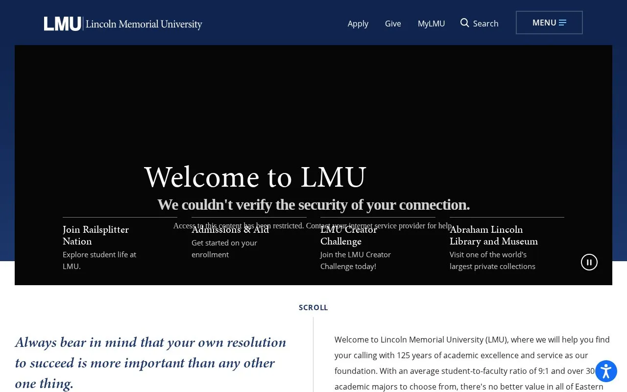 Lincoln Memorial University homepage screenshot