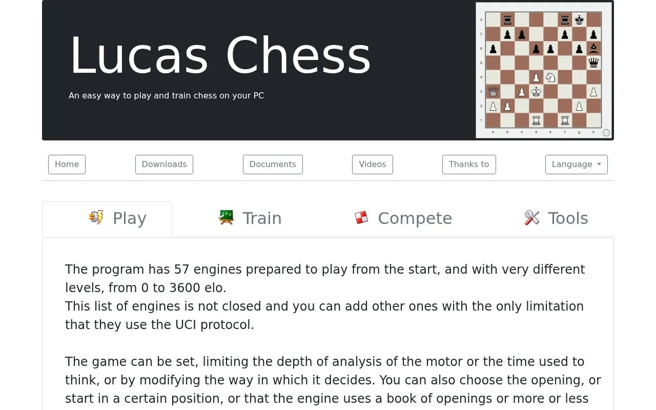 Lucas Chess homepage screenshot