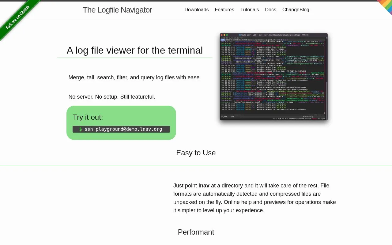 lnav homepage screenshot