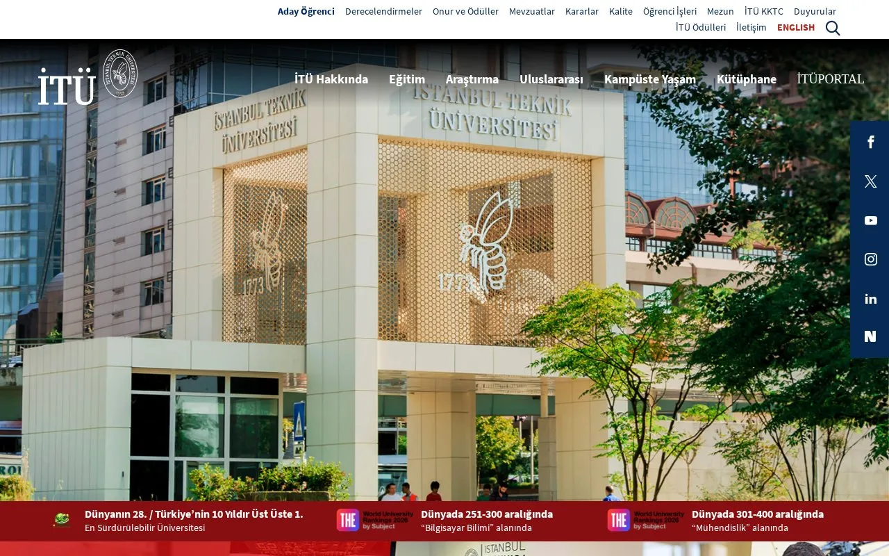 Istanbul Technical University homepage screenshot