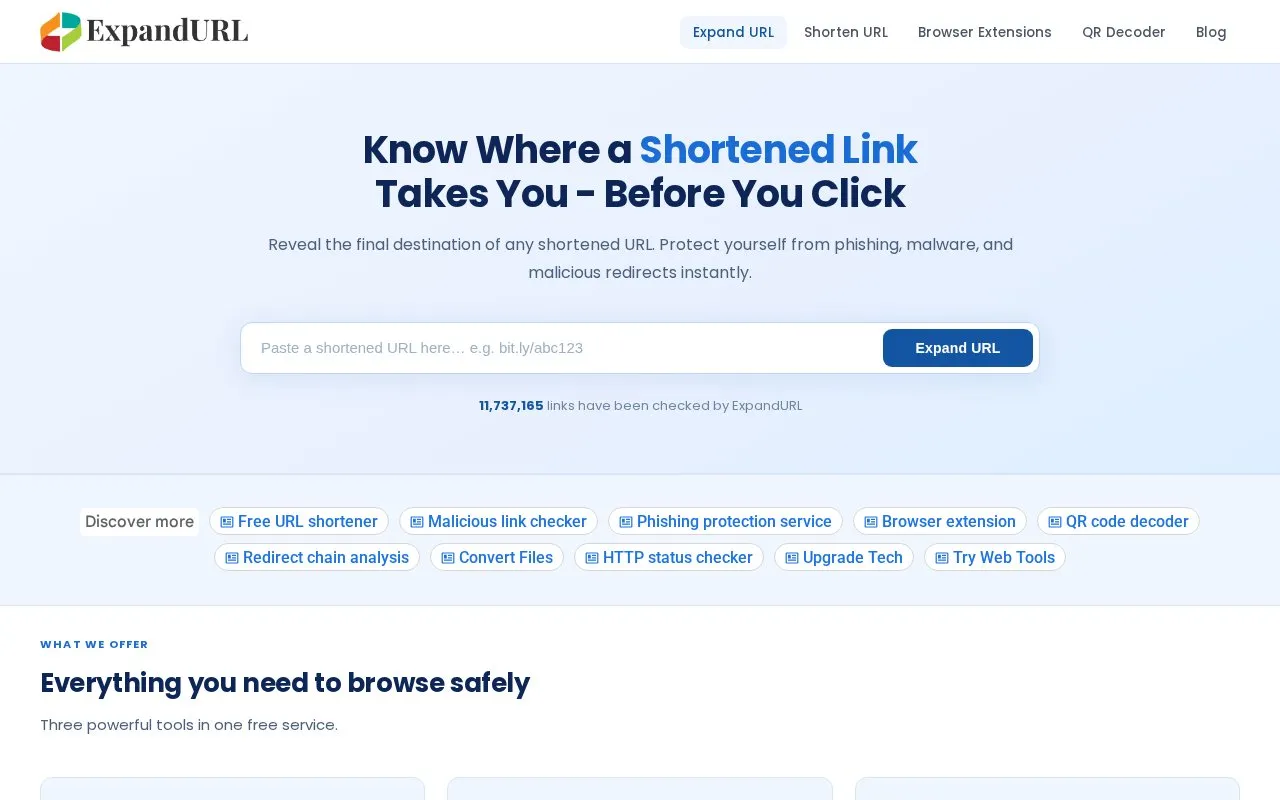 ExpandURL homepage screenshot
