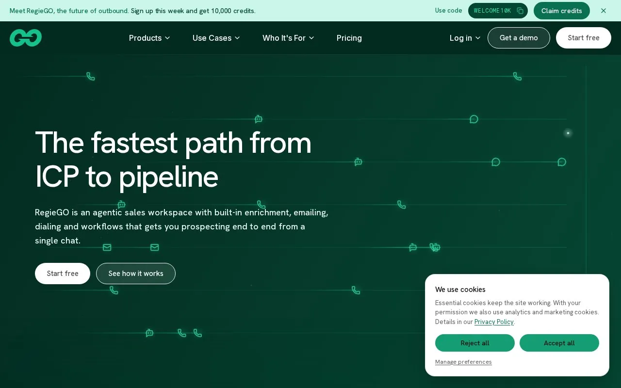 Regie.ai homepage screenshot