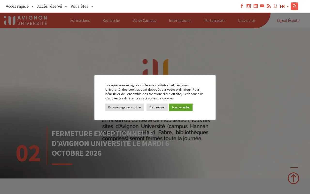 Universite d'Avignon homepage screenshot