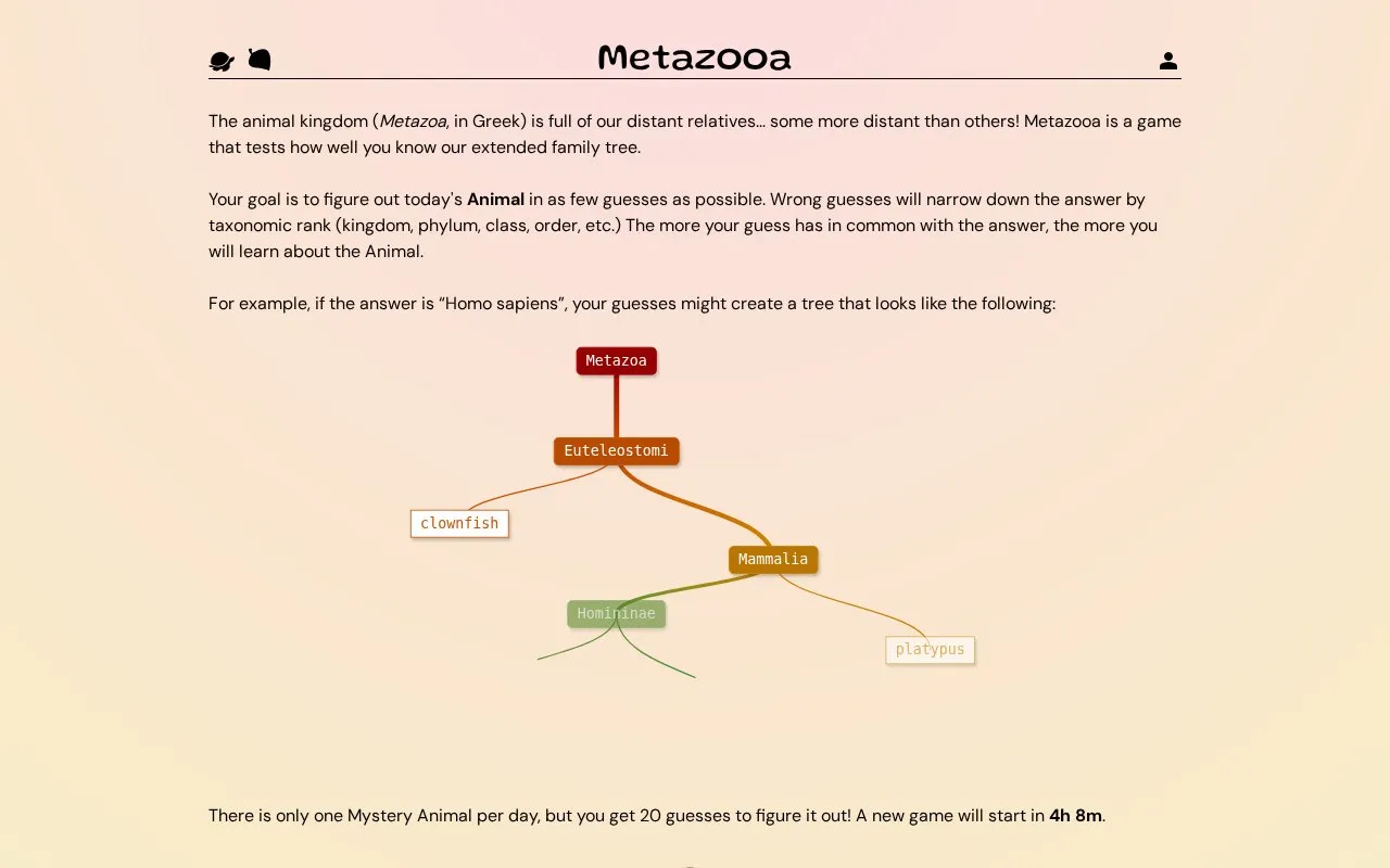 Metazooa homepage screenshot
