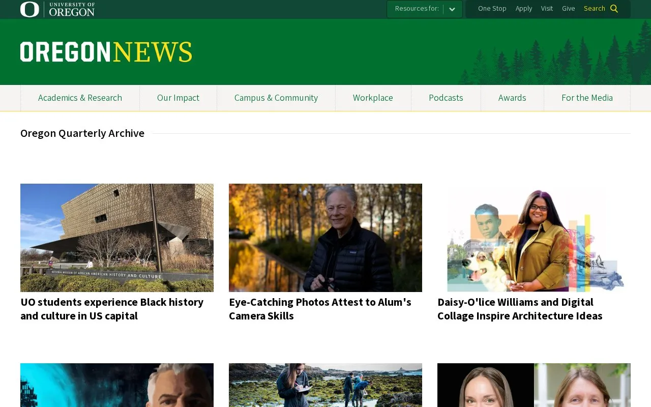 Oregon Quarterly homepage screenshot