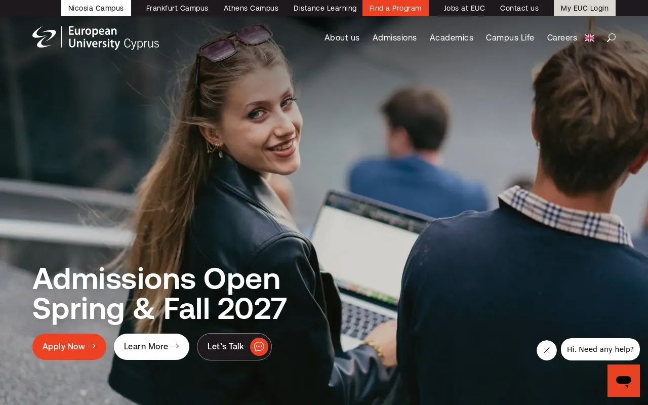 European University of Cyprus homepage screenshot