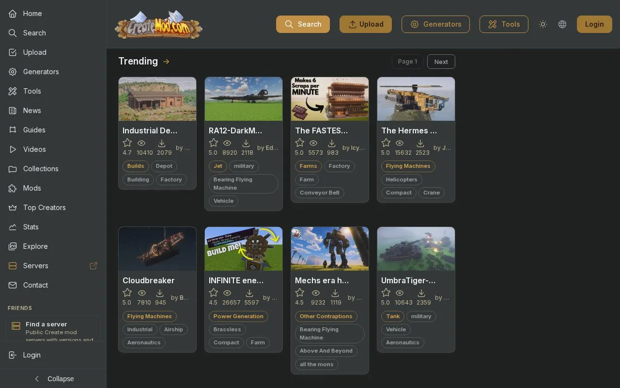 CreateMod homepage screenshot