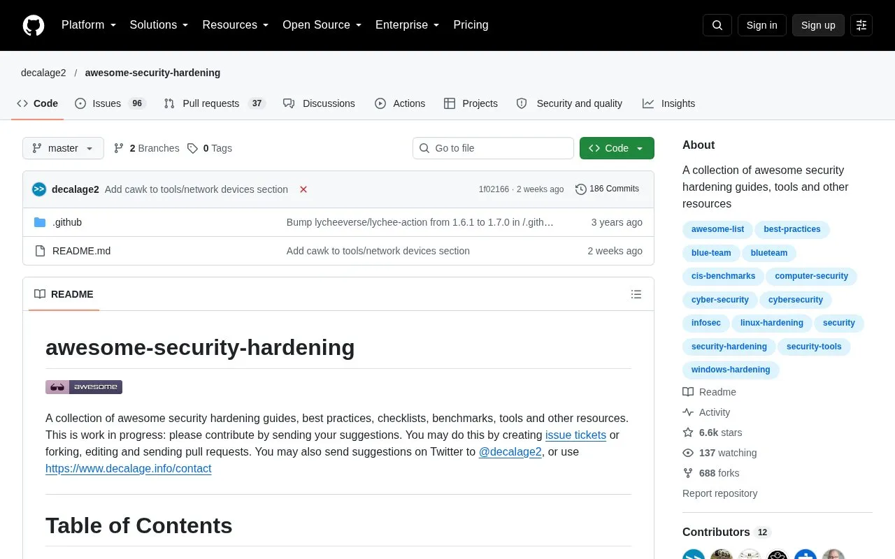 Awesome Security Hardening homepage screenshot