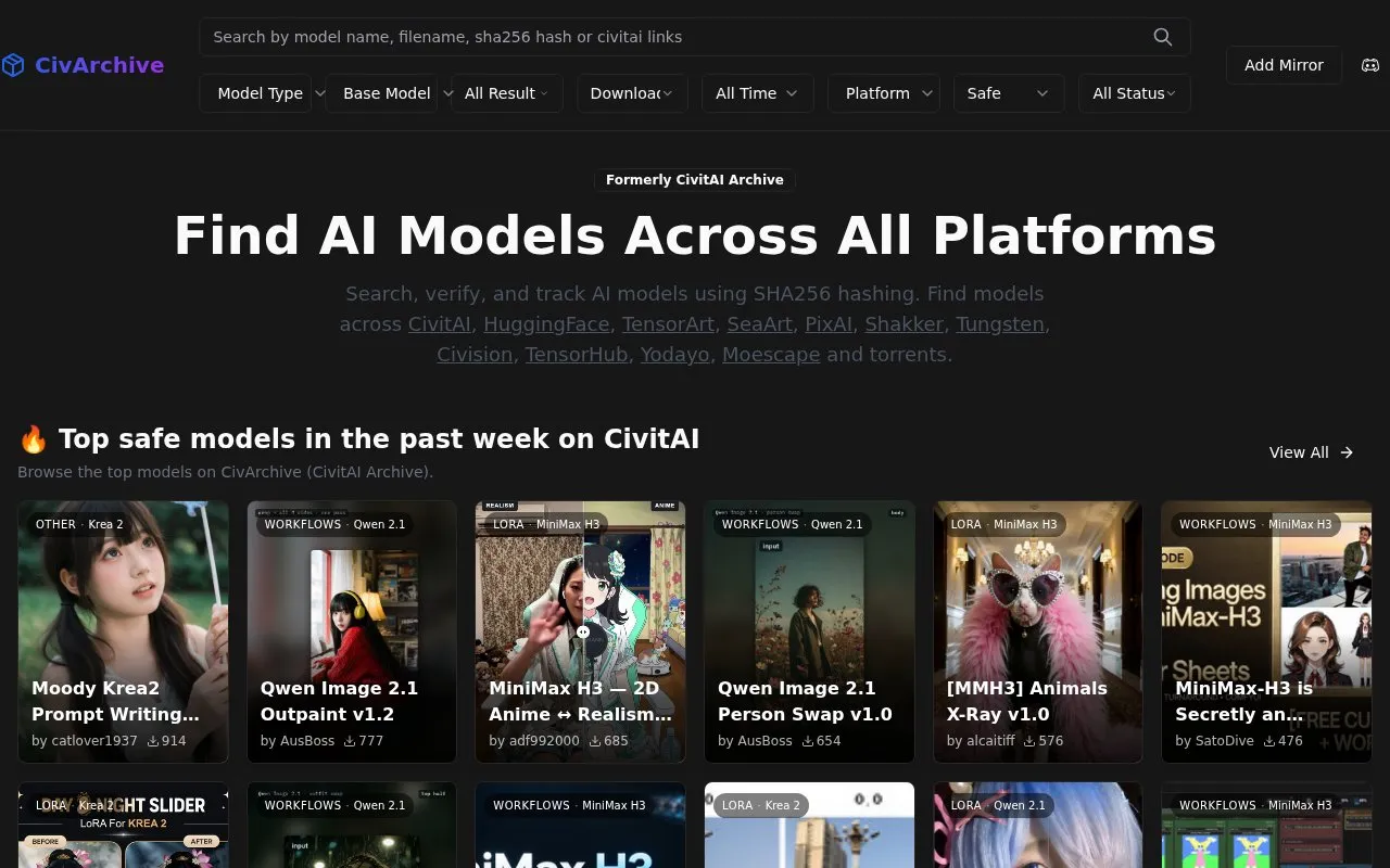 Archive homepage screenshot