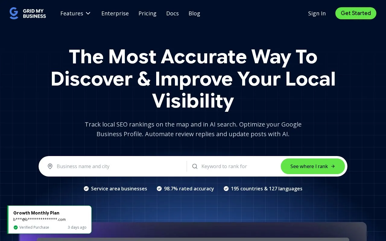 Grid My Business homepage screenshot