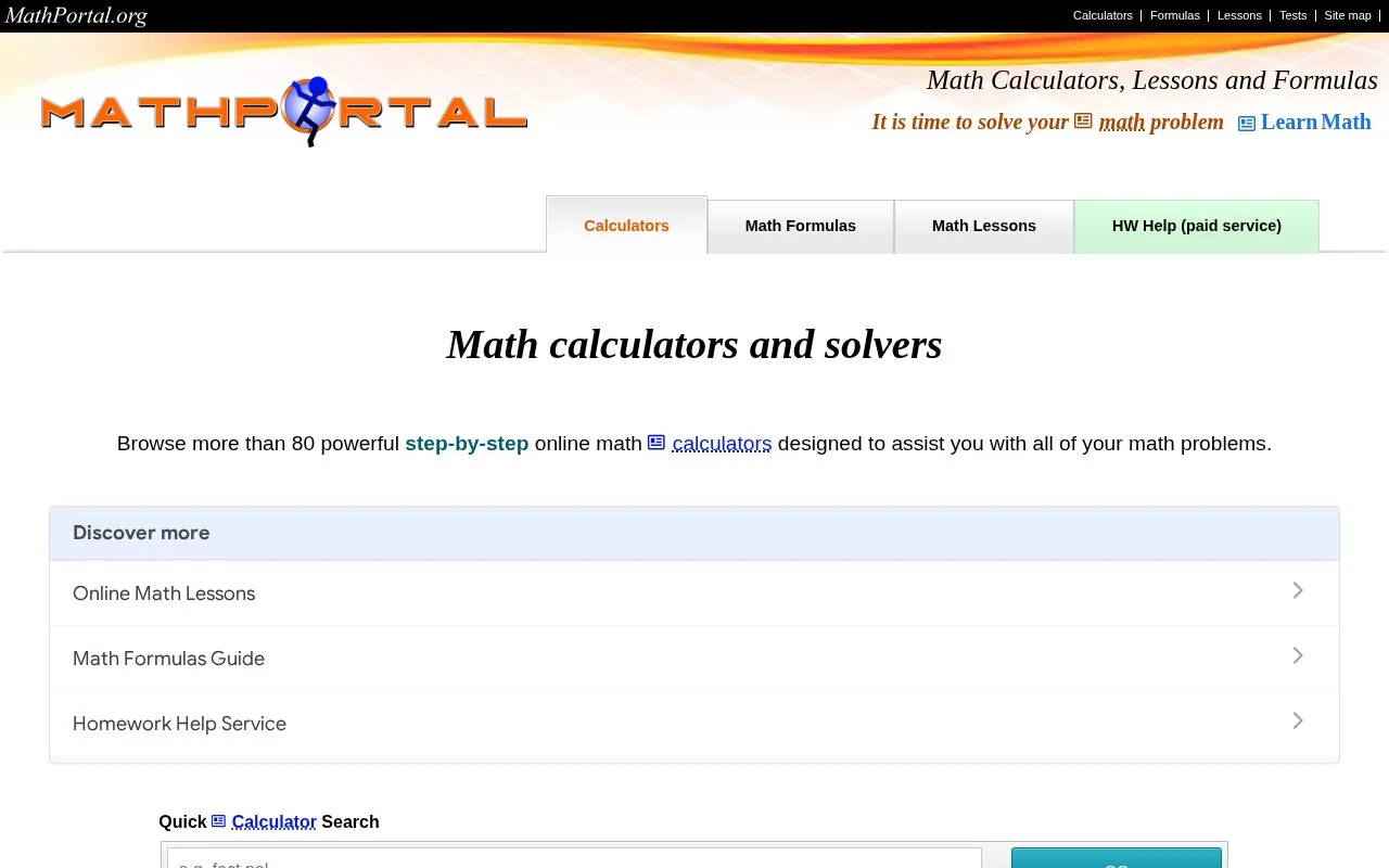 MathPortal homepage screenshot