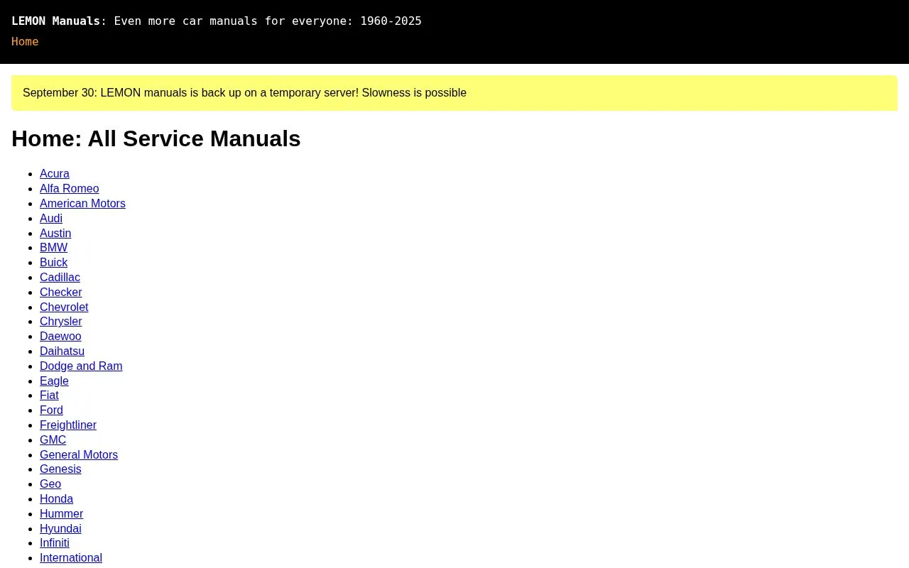 LEMON Manuals homepage screenshot