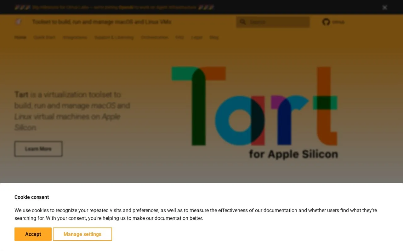 Tart homepage screenshot