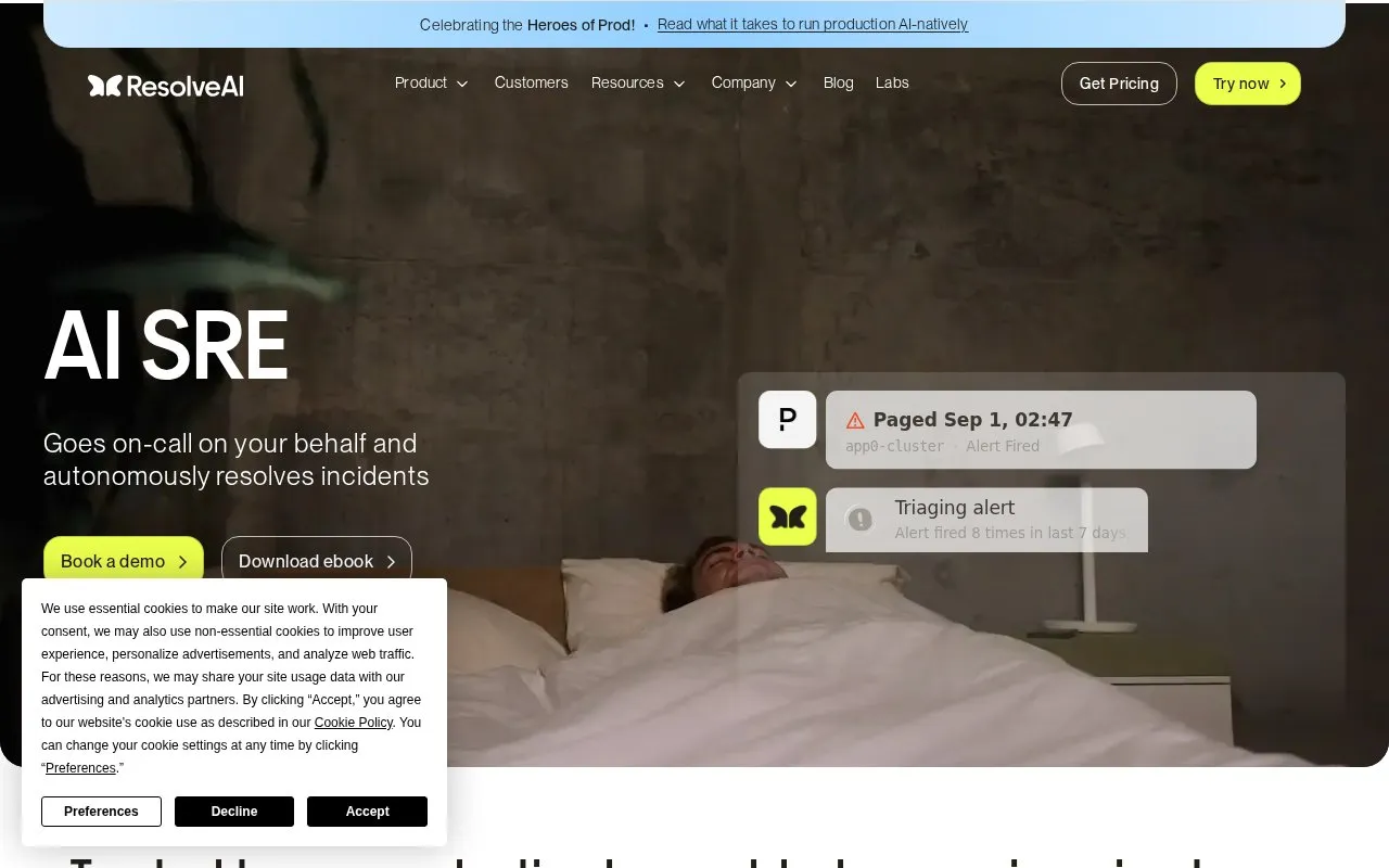 Resolve AI homepage screenshot