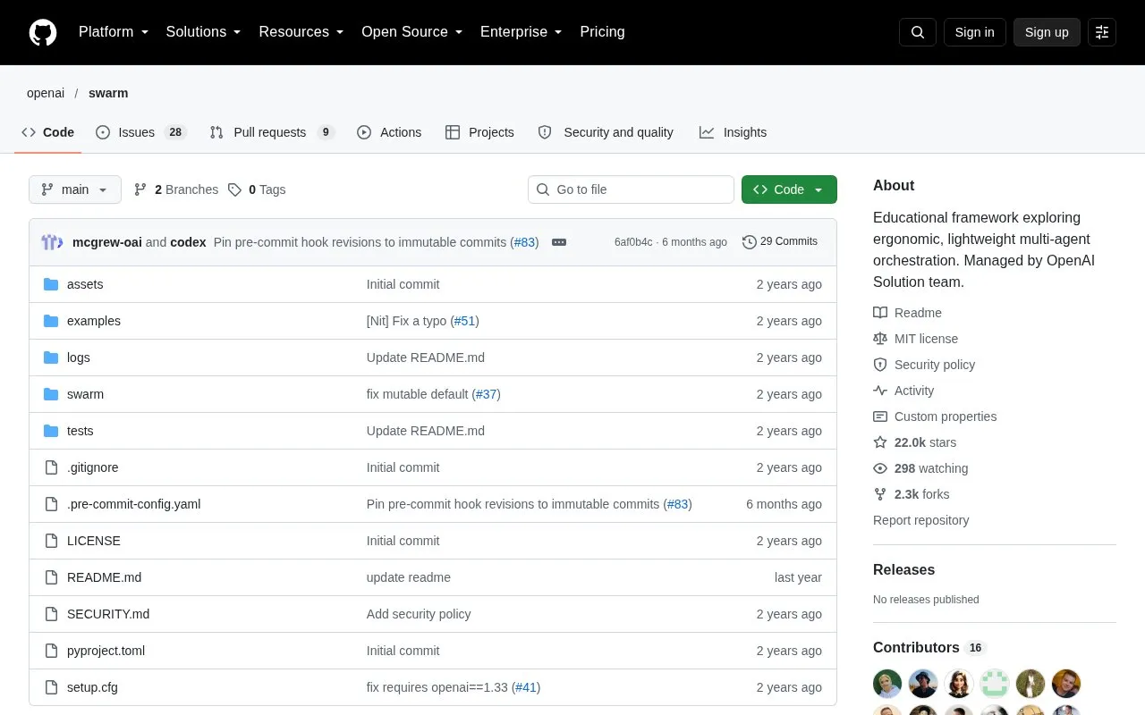 openai/swarm homepage screenshot