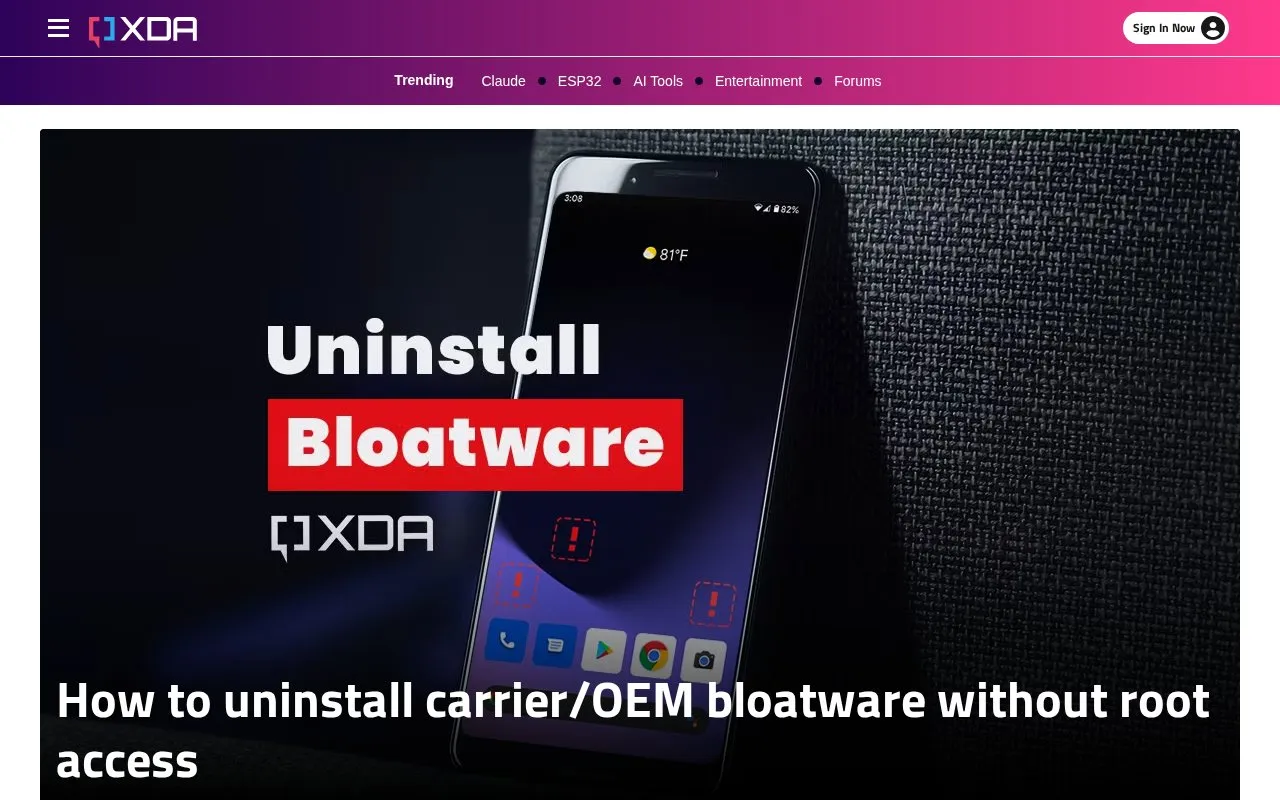 Uninstall Bloatware homepage screenshot