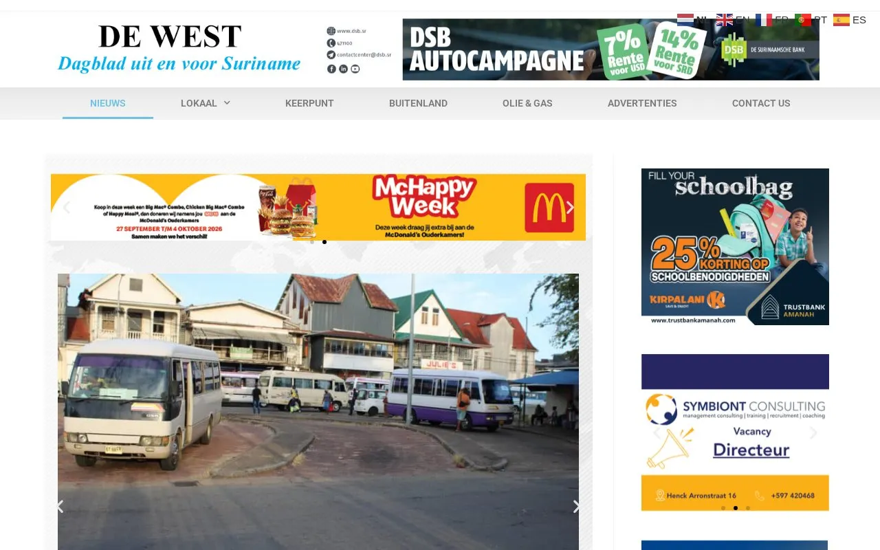 DE WEST homepage screenshot