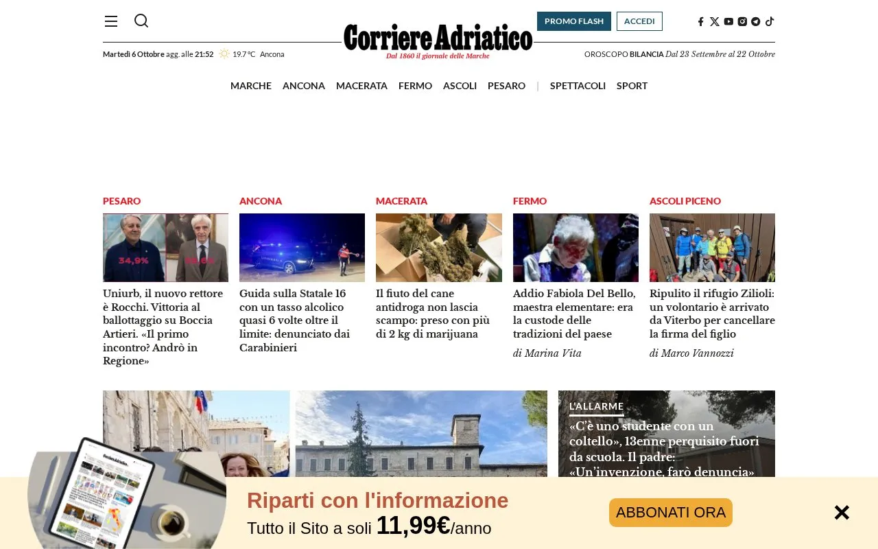 Corriere Adriatico homepage screenshot