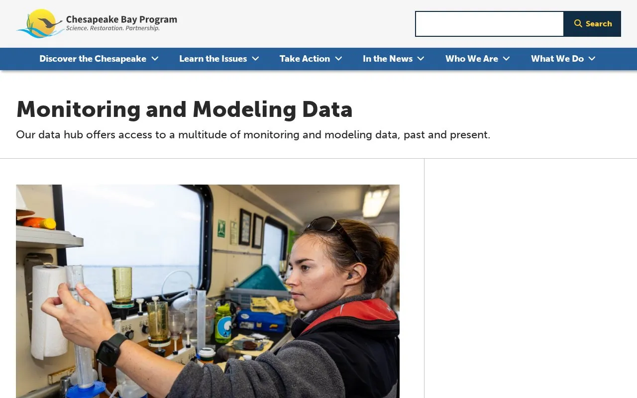 Chesapeake Bay Data Hub homepage screenshot