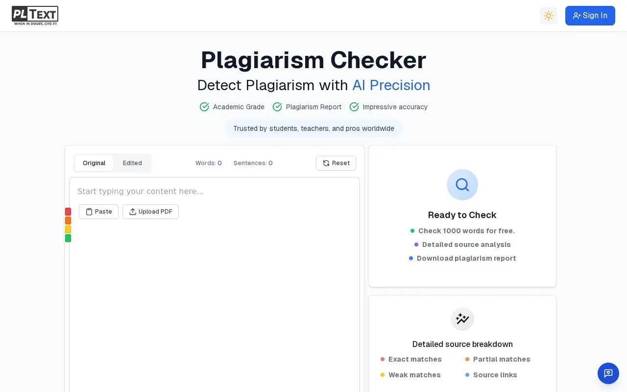 PLText homepage screenshot