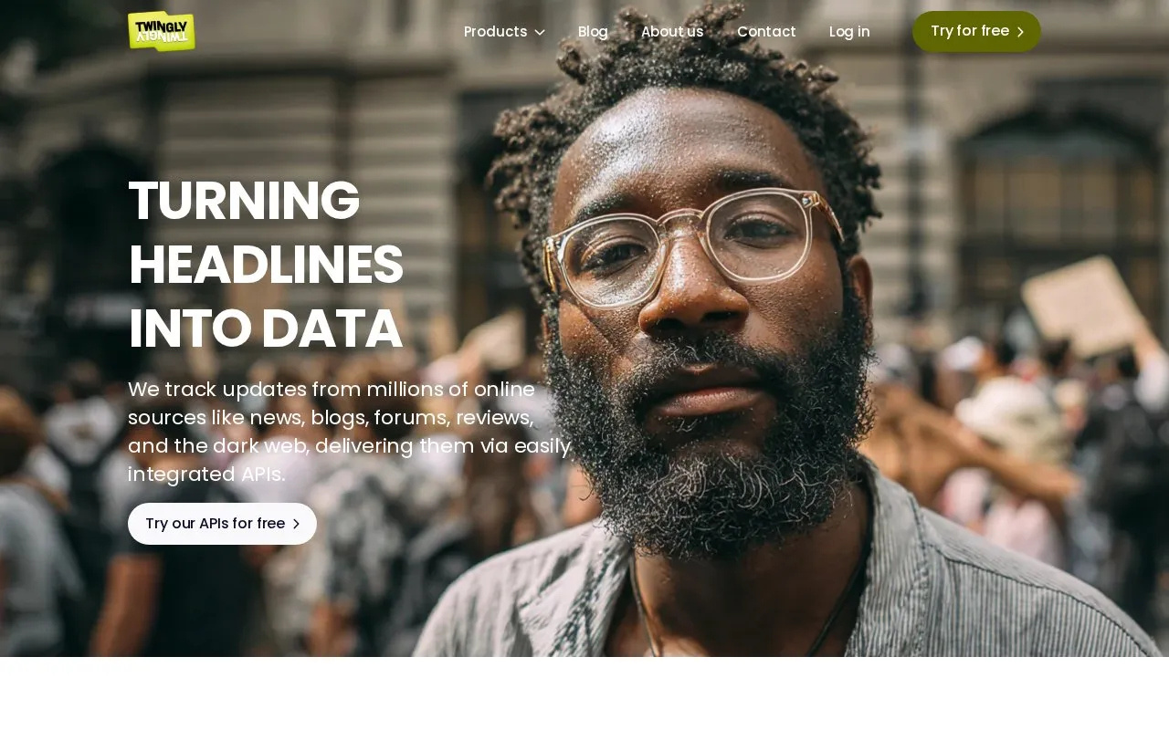 Twingly homepage screenshot