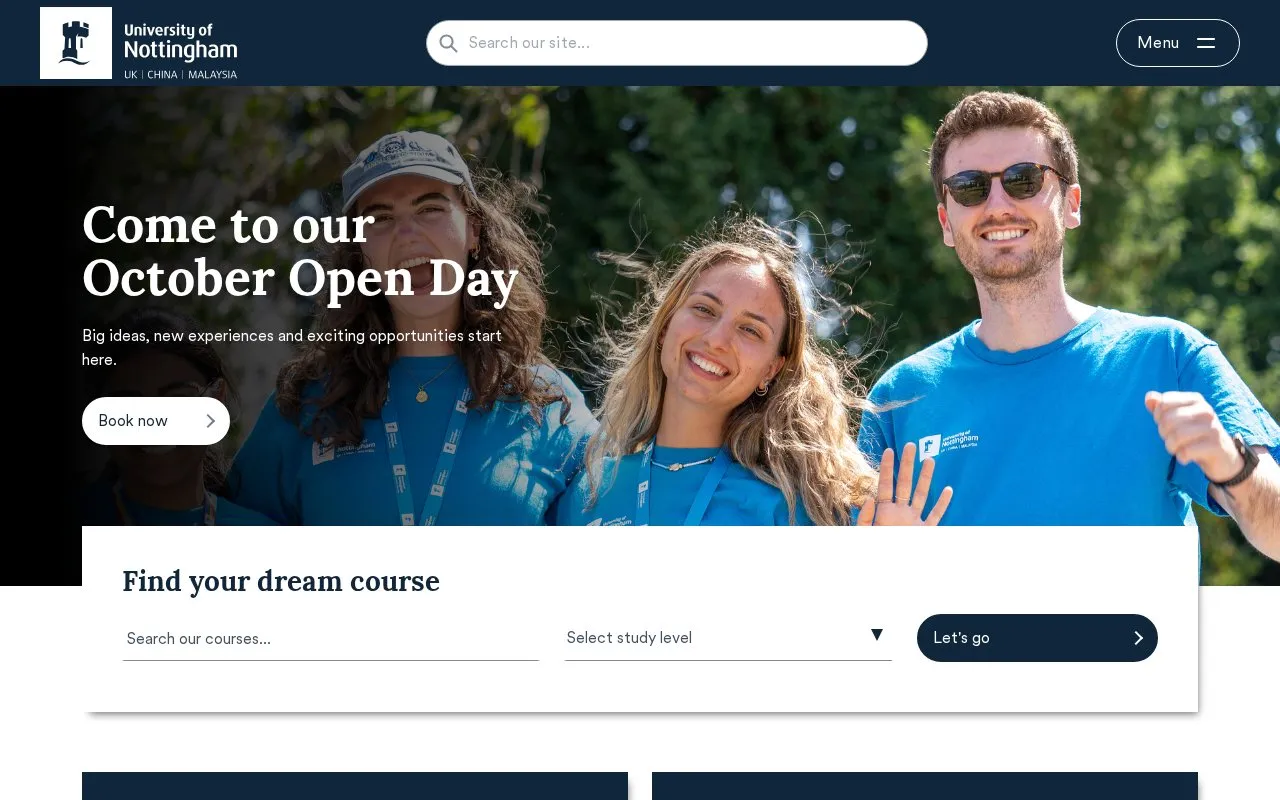 University of Nottingham homepage screenshot
