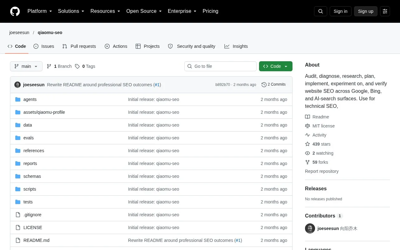 qiaomu-seo homepage screenshot