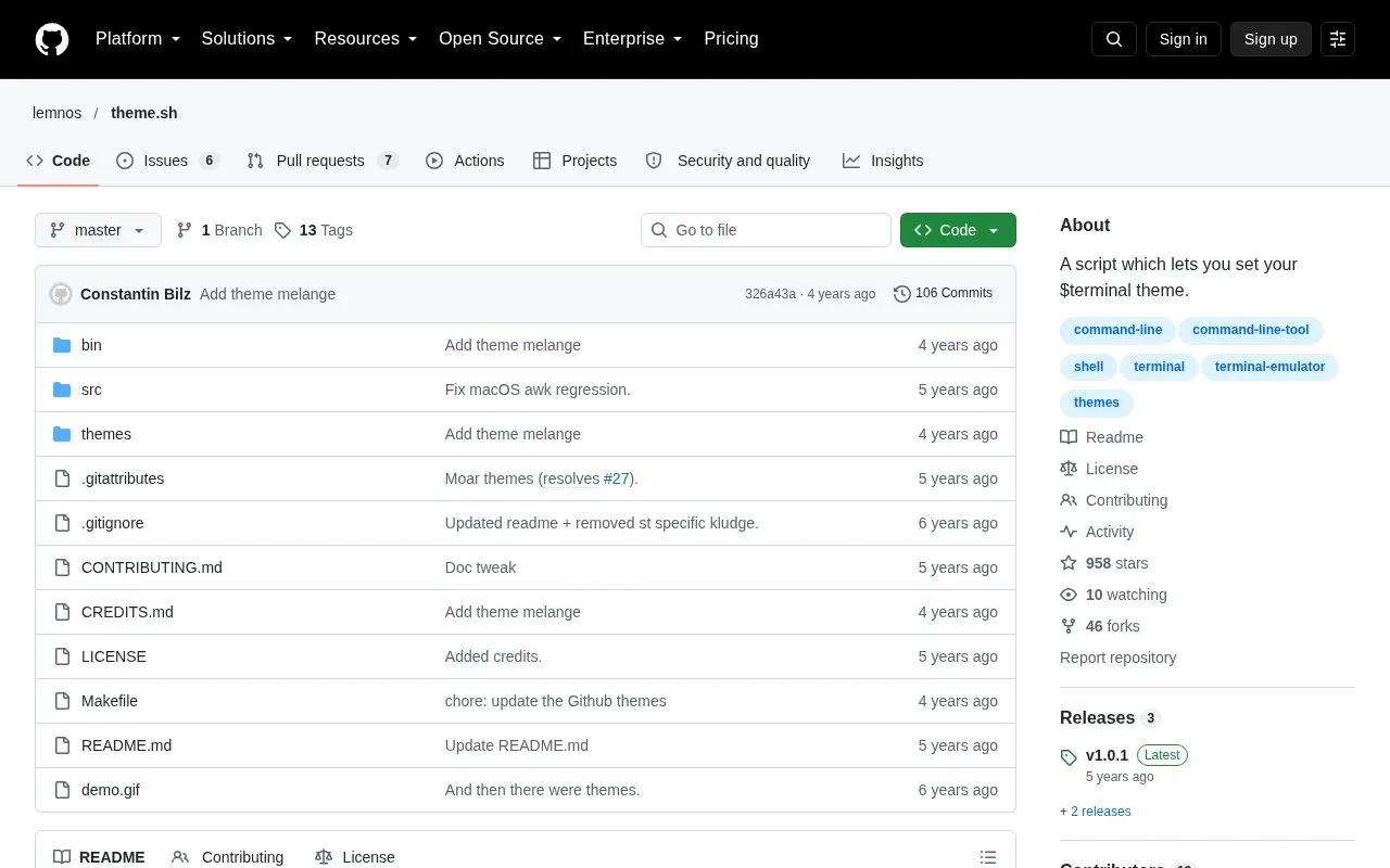 theme.sh homepage screenshot