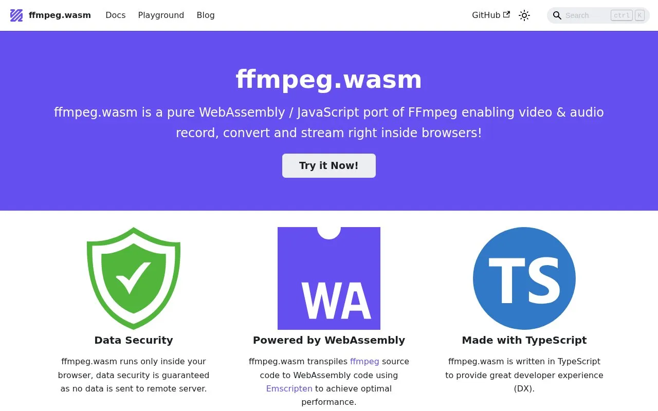 ffmpegwasm homepage screenshot