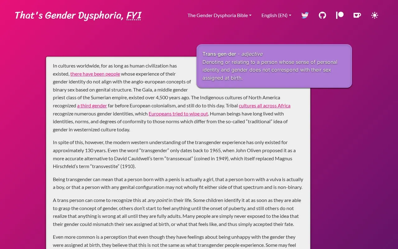 Gender Dysphoria Bible homepage screenshot