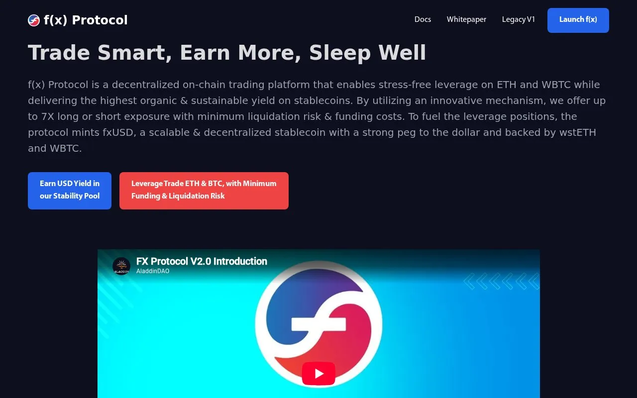fx Protocol homepage screenshot