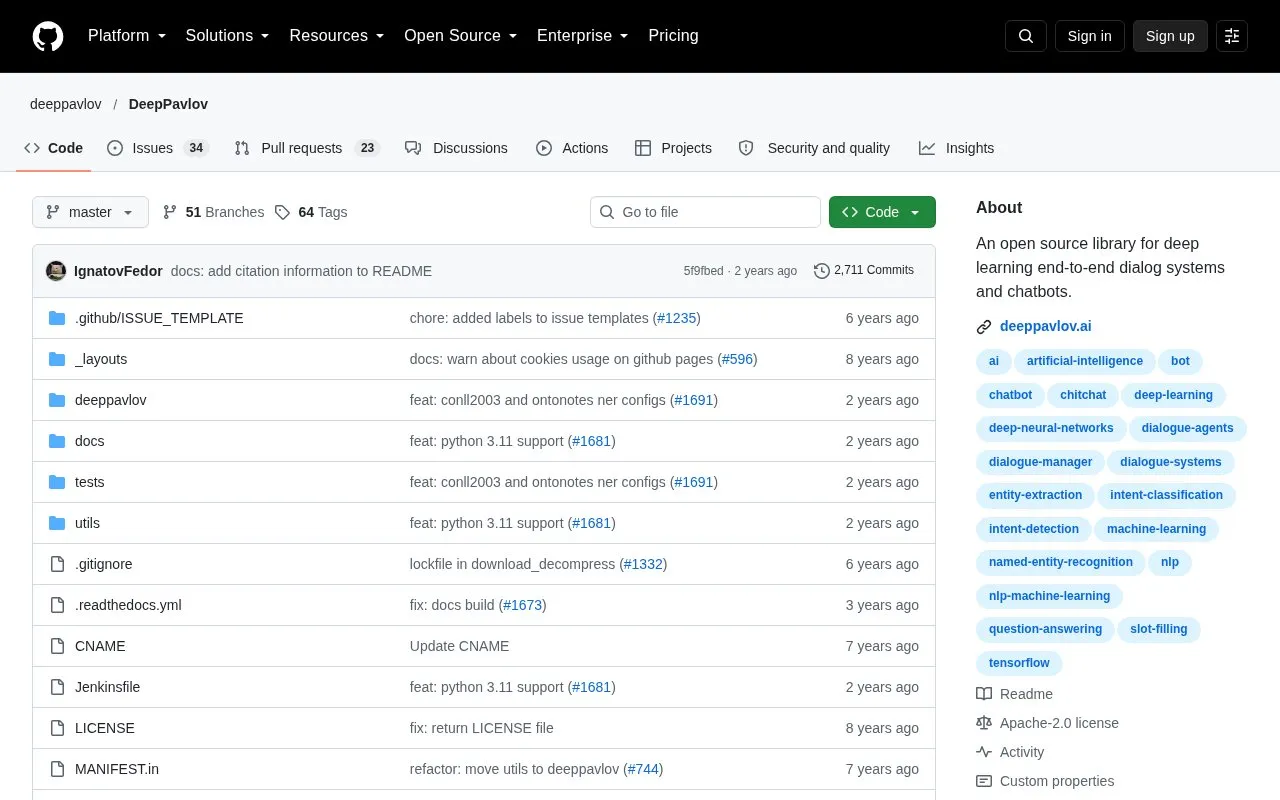 DeepPavlov homepage screenshot