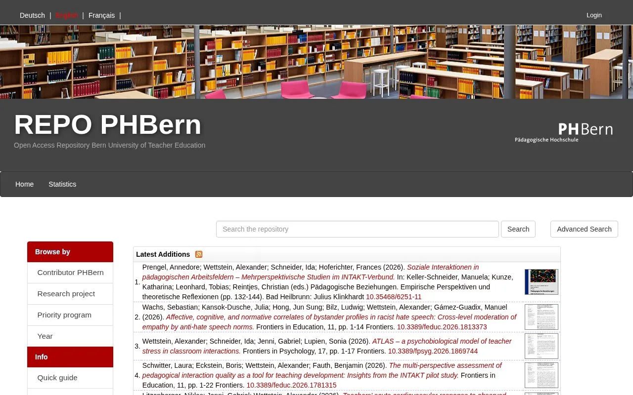 REPO PHBern homepage screenshot