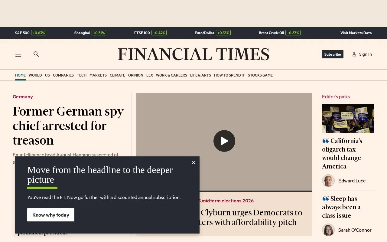Financial Times homepage screenshot