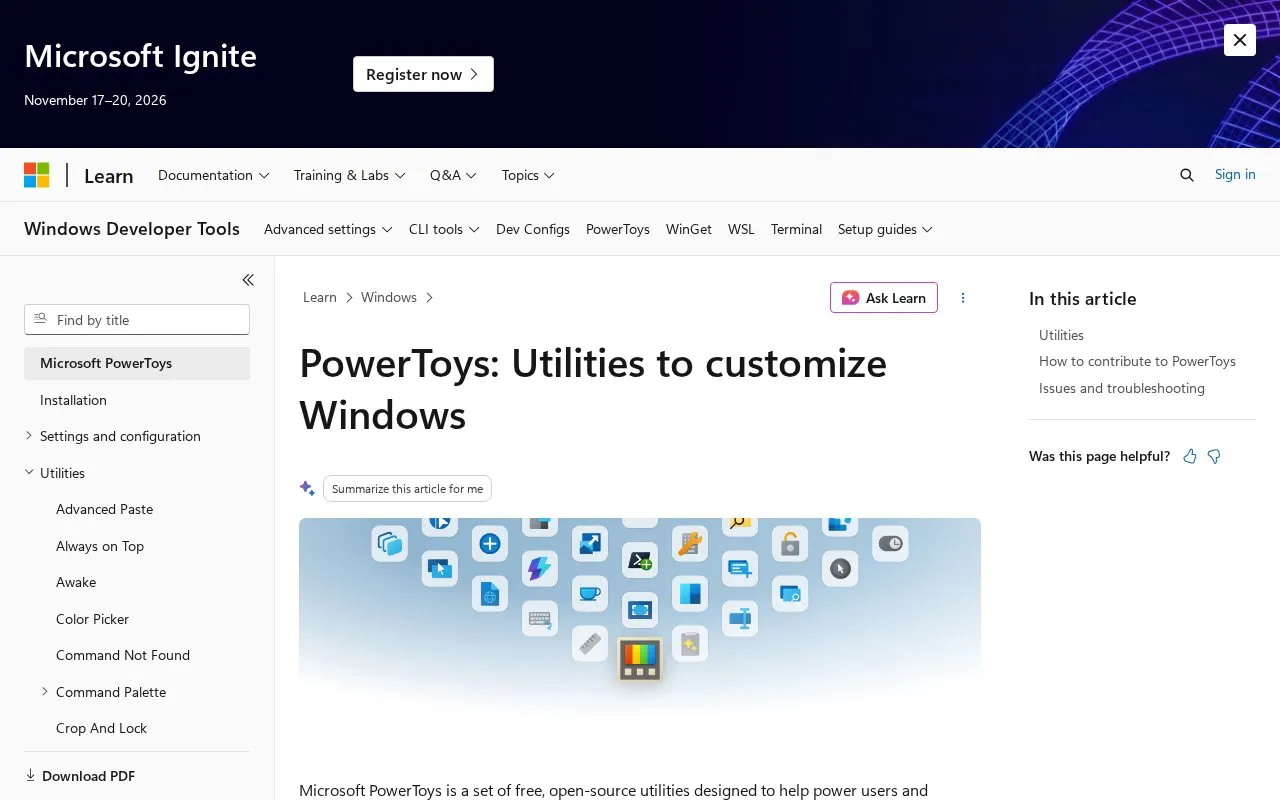 PowerToys homepage screenshot