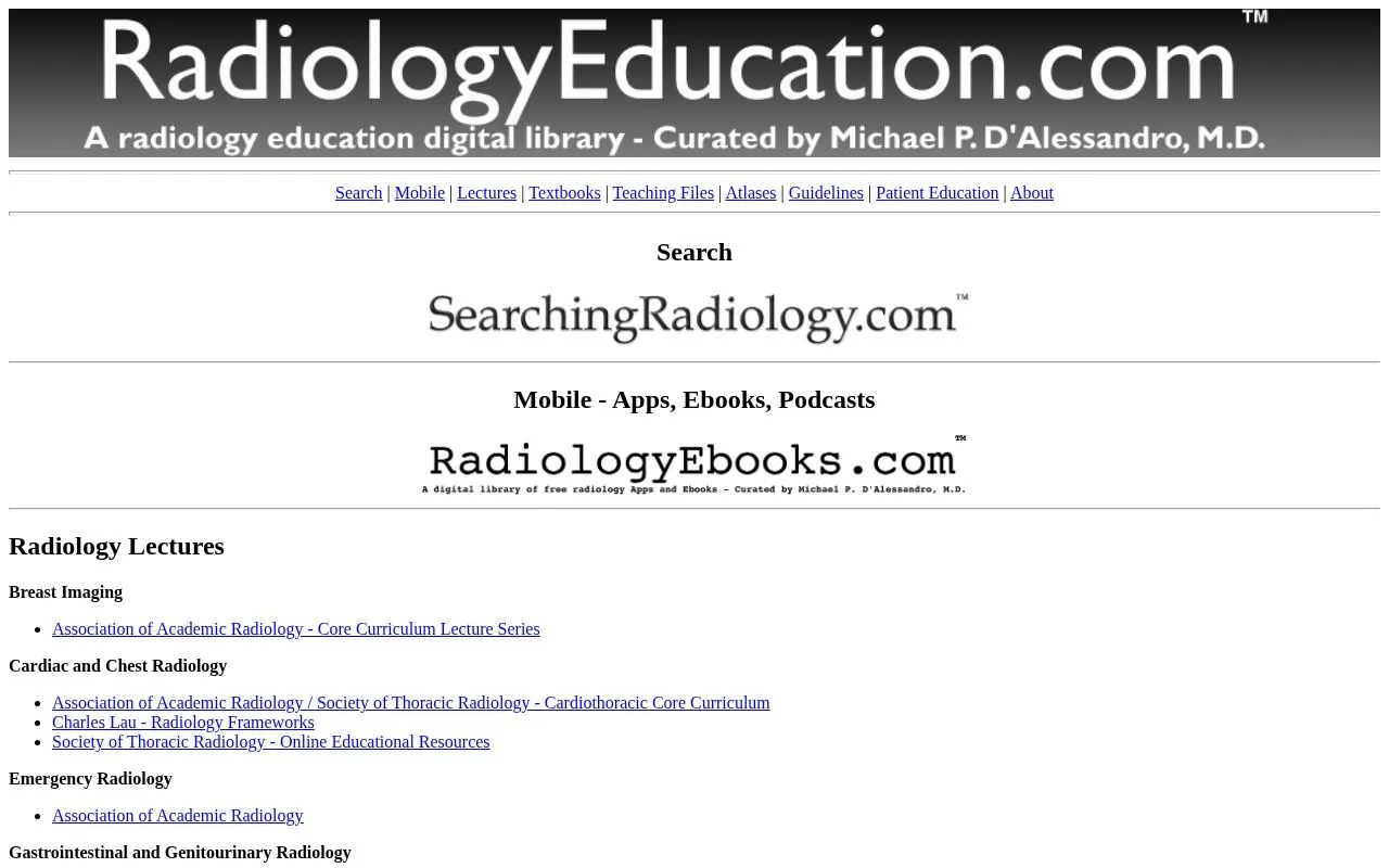 Radiology Education homepage screenshot
