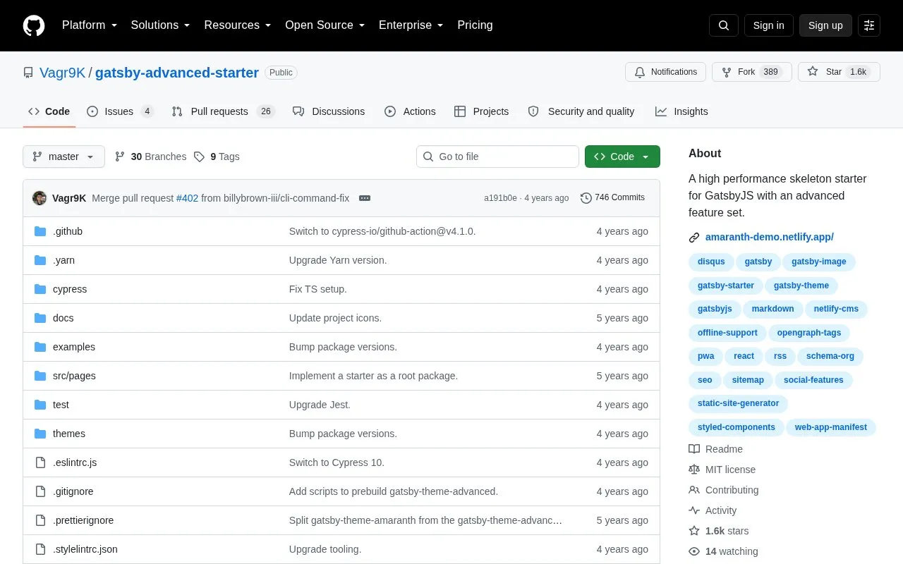 gatsby-advanced-starter homepage screenshot