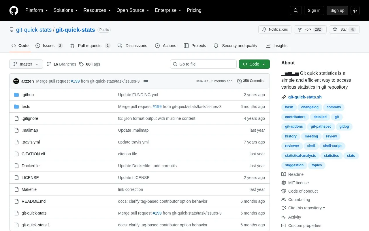 Git Quick Stats homepage screenshot